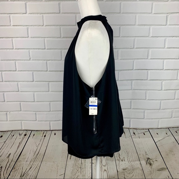 🔥BAR III🔥MOCK-NECK KEYHOLE FLYAWAY LAYERED SLEEVELESS BLOUSE BLACK SMALL NWT - Picture 3 of 4